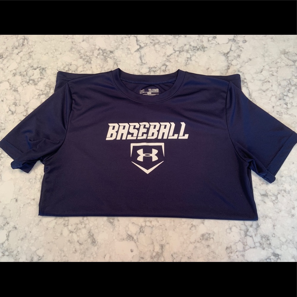 Under Armour Navy and White Dri-fit T-shirt. Youth XL.